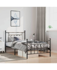 Cadre de lit métal sans matelas avec pied de lit noir 100x190cm | Mobilier & Déco