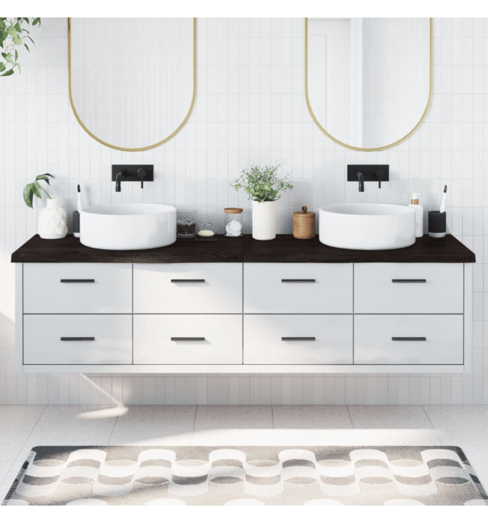 Comptoir de salle de bain marron foncé bois massif traité | Mobilier & Déco
