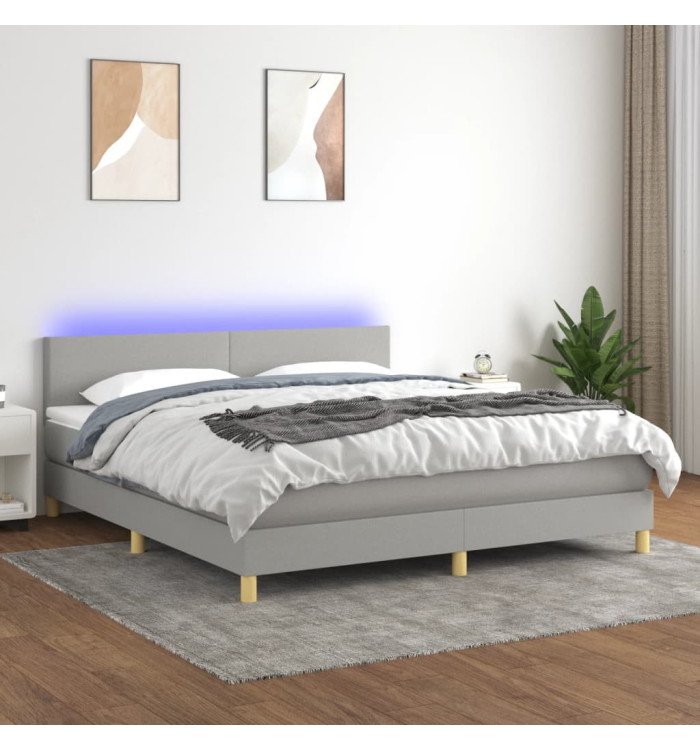 Sommier à lattes de lit matelas LED Gris clair 160x200 cm Tissu | Mobilier & Déco