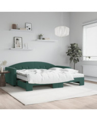 Lit de jour avec gigogne et matelas vert foncé 90x200cm velours | Mobilier & Déco