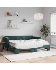 Lit de jour avec gigogne et matelas vert foncé 90x200cm velours | Mobilier & Déco