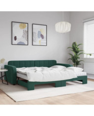 Lit de jour avec gigogne et matelas vert foncé 90x200cm velours | Mobilier & Déco