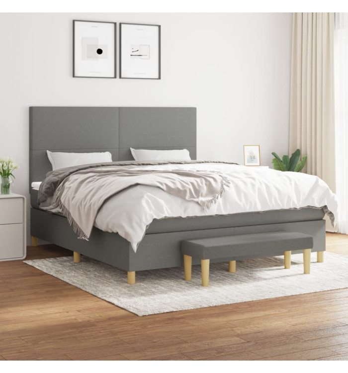 Sommier à lattes de lit avec matelas Gris foncé 160x200cm Tissu | Mobilier & Déco