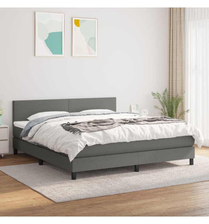 Sommier à lattes de lit avec matelas Gris foncé 160x200cm Tissu | Mobilier & Déco