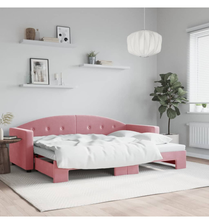 Lit de jour avec gigogne sans matelas rose 80x200 cm | Mobilier & Déco