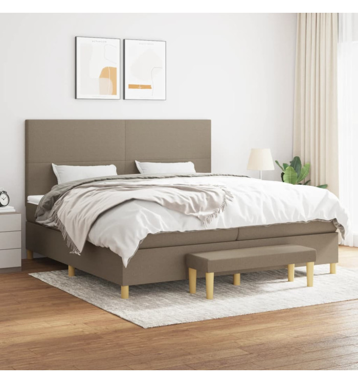 Sommier à lattes de lit avec matelas Taupe 200x200 cm Tissu | Mobilier & Déco