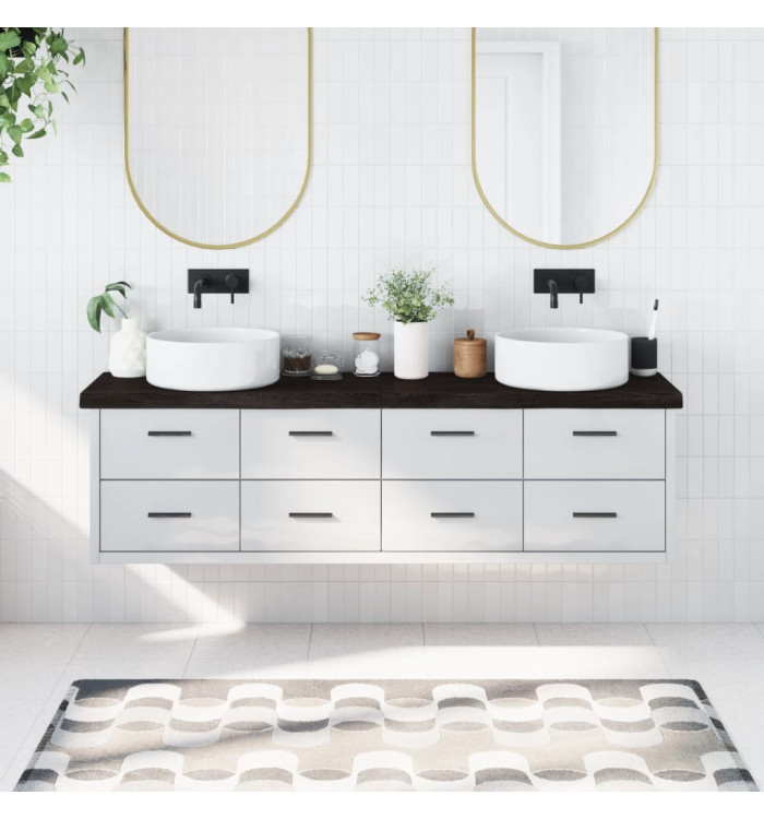 Comptoir de salle de bain marron foncé bois massif traité | Mobilier & Déco