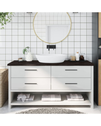 Comptoir de salle de bain marron foncé bois massif traité | Mobilier & Déco