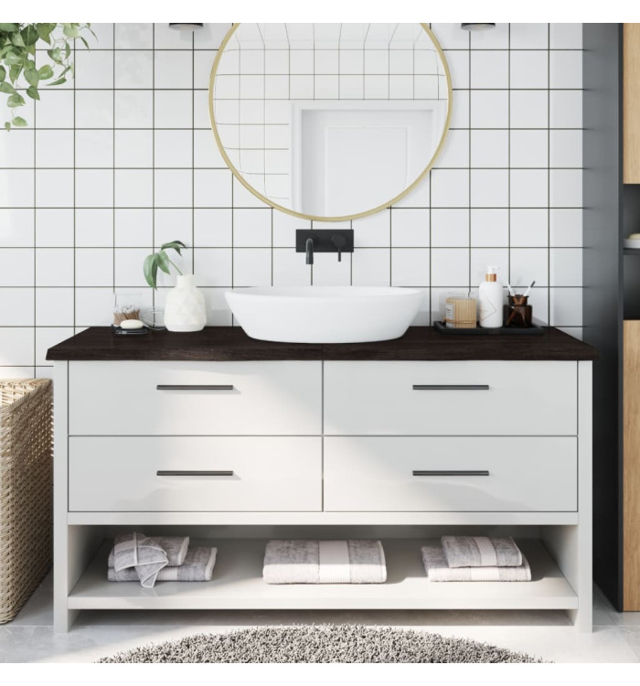 Comptoir de salle de bain marron foncé bois massif traité | Mobilier & Déco