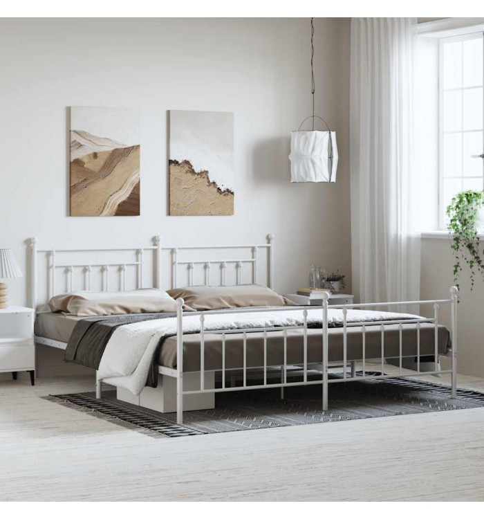 Cadre de lit métal sans matelas et pied de lit blanc 193x203 cm | Mobilier & Déco