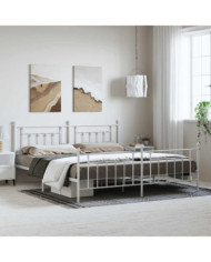 Cadre de lit métal sans matelas et pied de lit blanc 193x203 cm | Mobilier & Déco