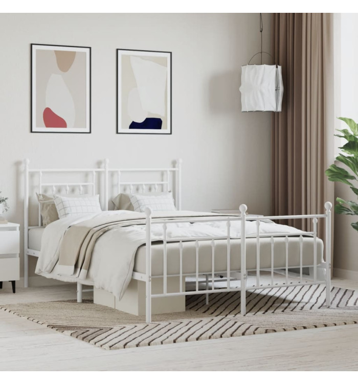 Cadre de lit métal sans matelas et pied de lit blanc 140x190 cm | Mobilier & Déco