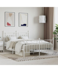 Cadre de lit métal sans matelas et pied de lit blanc 140x190 cm | Mobilier & Déco