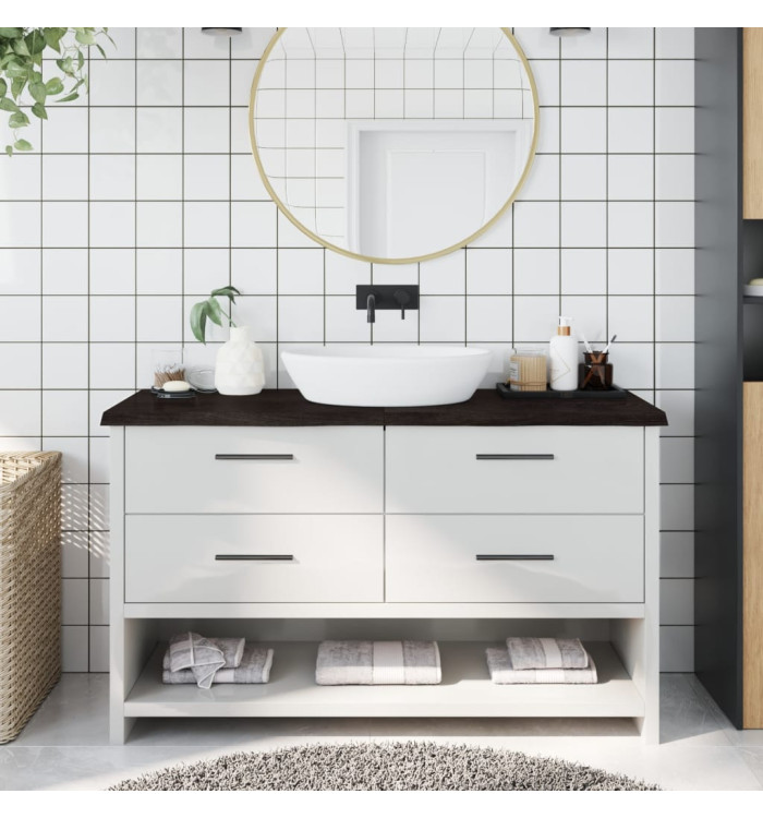 Comptoir de salle de bain marron foncé bois massif traité | Mobilier & Déco
