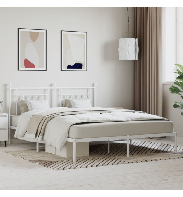 Cadre de lit métal sans matelas et tête de lit blanc 160x200 cm | Mobilier & Déco