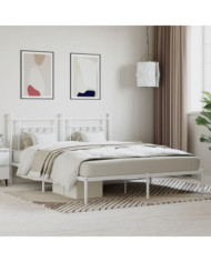 Cadre de lit métal sans matelas et tête de lit blanc 160x200 cm | Mobilier & Déco