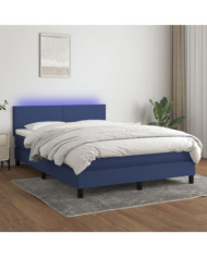Sommier à lattes de lit avec matelas LED Bleu 140x200 cm Tissu | Mobilier & Déco