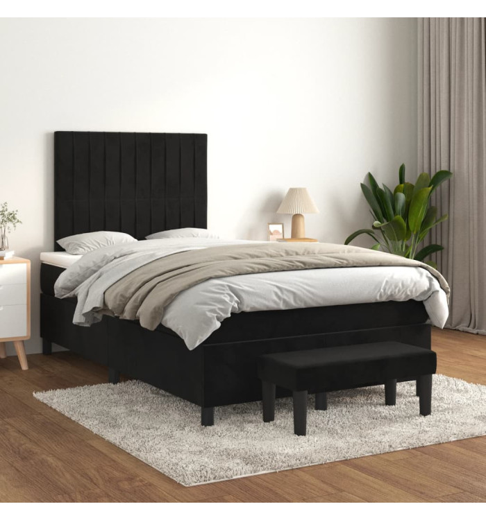 Sommier à lattes de lit avec matelas Noir 120x200 cm Velours | Mobilier & Déco