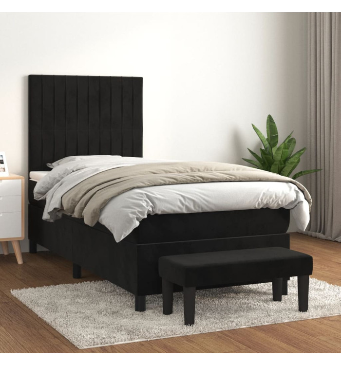 Sommier à lattes de lit avec matelas Noir 90x200 cm Velours | Mobilier & Déco