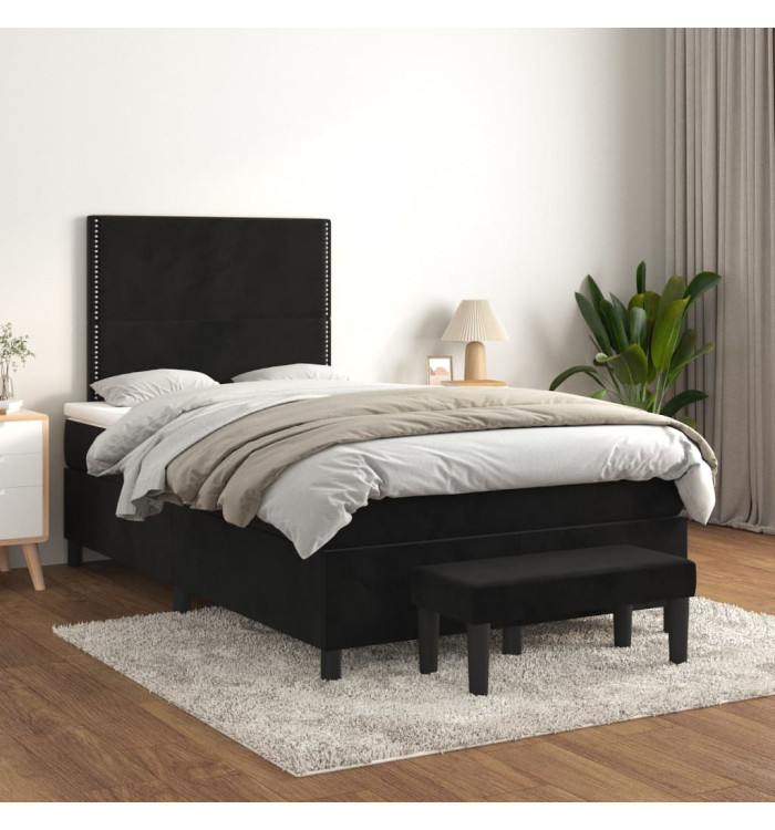 Sommier à lattes de lit avec matelas Noir 120x200 cm Velours | Mobilier & Déco