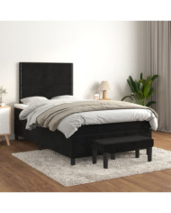 Sommier à lattes de lit avec matelas Noir 120x200 cm Velours | Mobilier & Déco