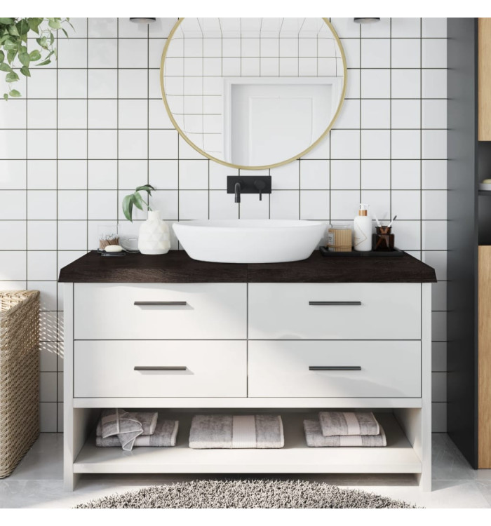 Comptoir de salle de bain marron foncé bois massif traité | Mobilier & Déco