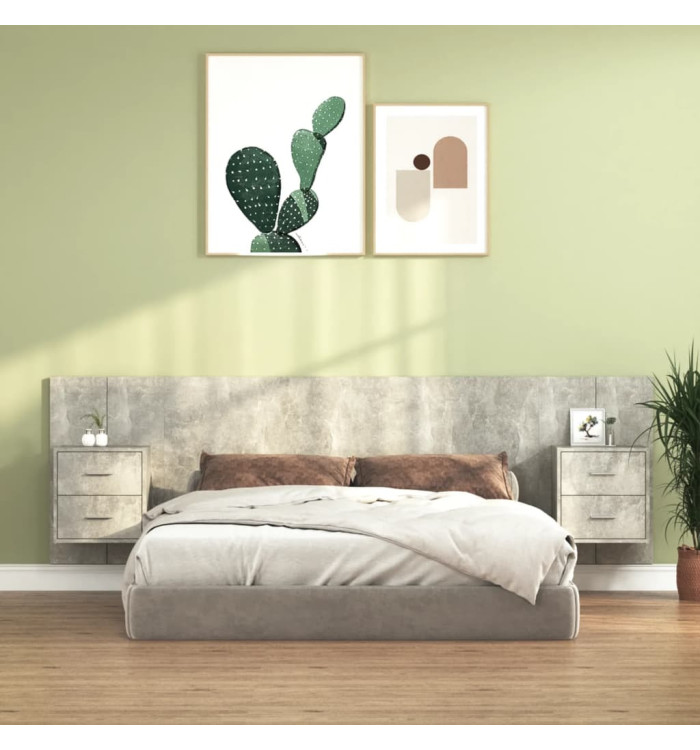 Tête de lit avec armoires Gris béton Bois d'ingénierie | Mobilier & Déco