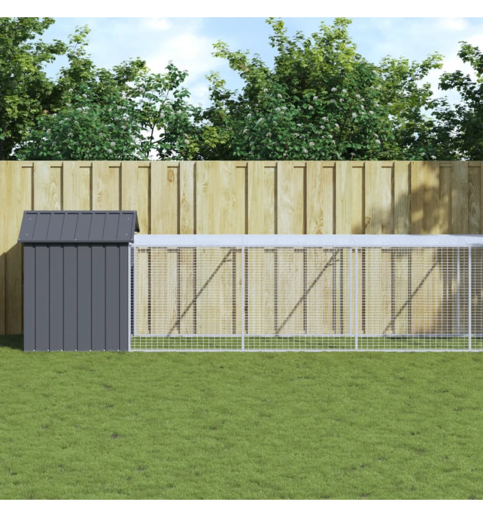 Poulailler avec cour anthracite 117x1017x123 cm acier galvanisé | Mobilier & Déco