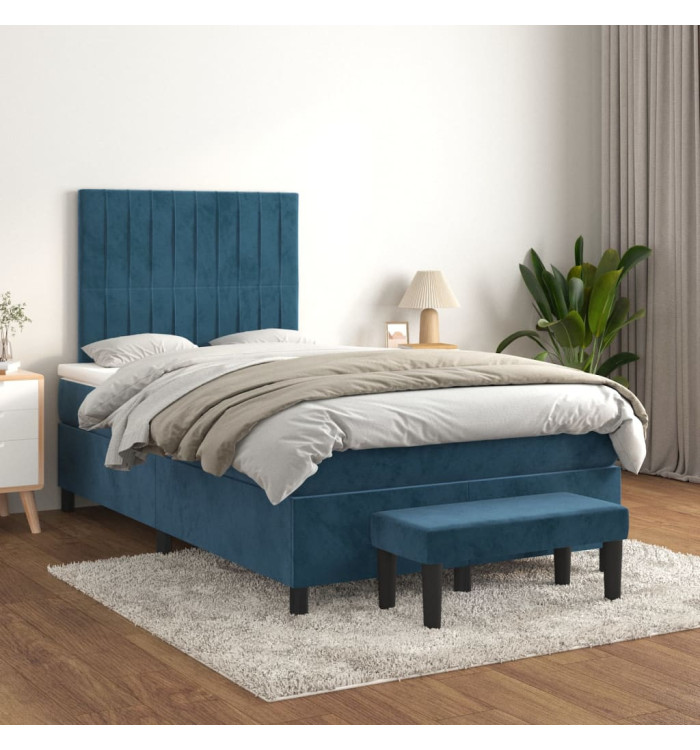 Sommier à lattes de lit et matelas Bleu foncé 120x200cm Velours | Mobilier & Déco