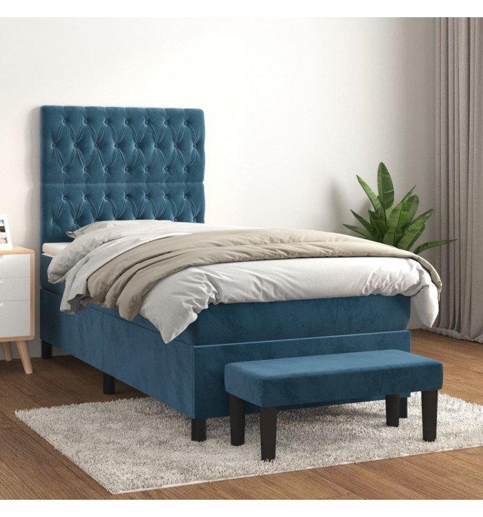 Sommier à lattes de lit avec matelas Bleu foncé 100x200 cm | Mobilier & Déco