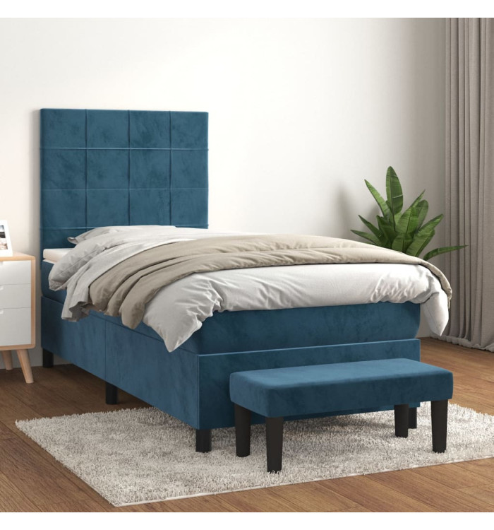 Sommier à lattes de lit avec matelas Bleu foncé 100x200 cm | Mobilier & Déco
