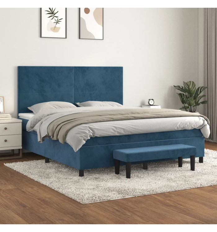 Sommier à lattes de lit et matelas Bleu foncé 160x200cm Velours | Mobilier & Déco