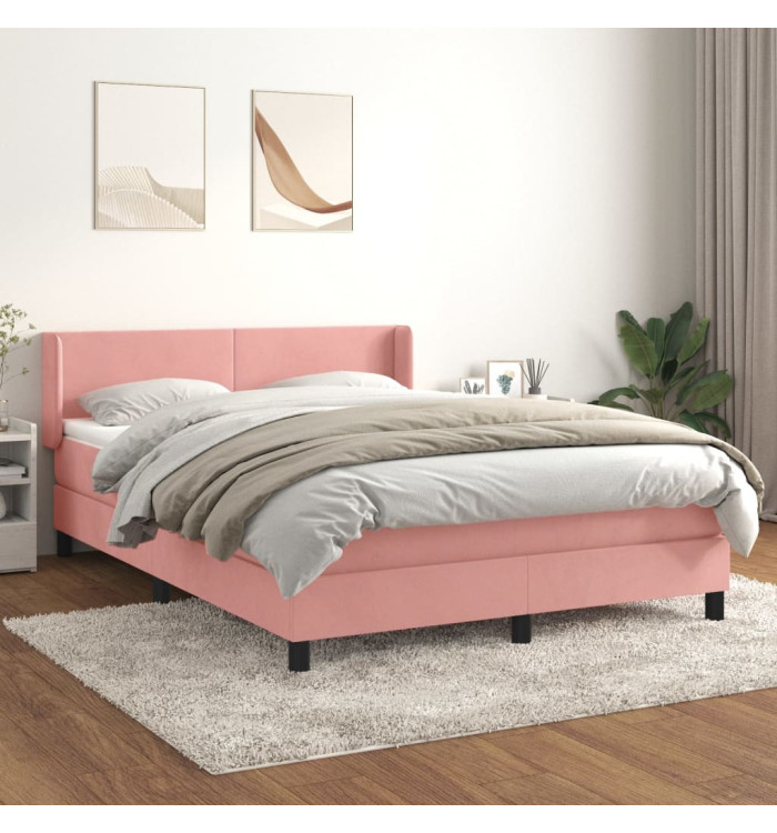 Sommier à lattes de lit avec matelas Rose 140x190 cm Velours | Mobilier & Déco