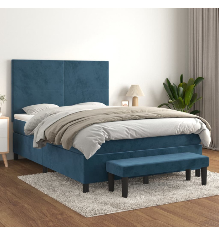 Sommier à lattes de lit et matelas Bleu foncé 140x190cm Velours | Mobilier & Déco