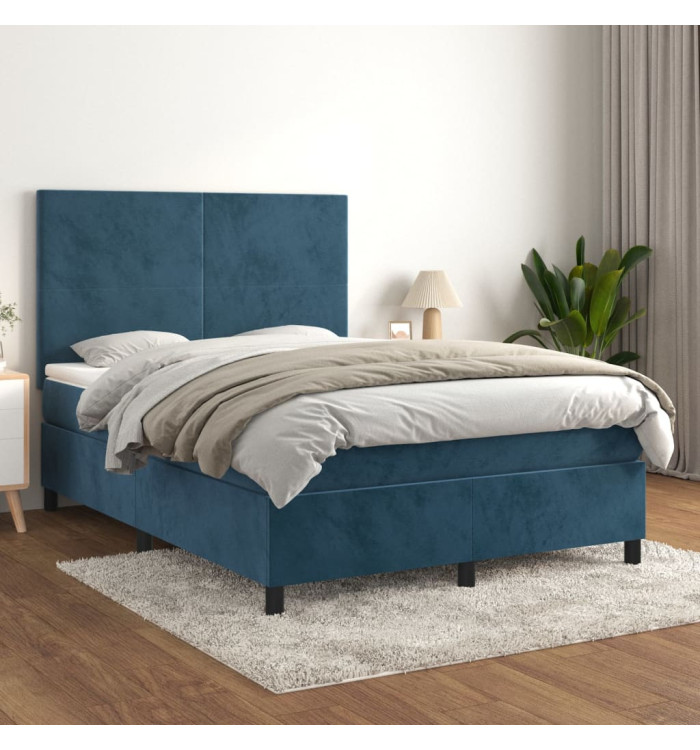 Sommier à lattes de lit et matelas Bleu foncé 140x200cm Velours | Mobilier & Déco