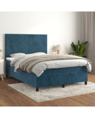 Sommier à lattes de lit et matelas Bleu foncé 140x200cm Velours | Mobilier & Déco