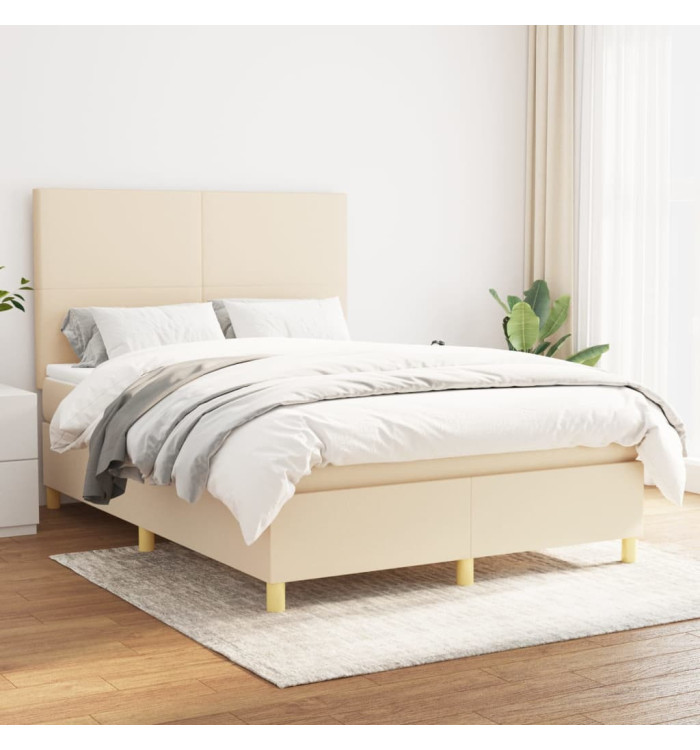 Sommier à lattes de lit avec matelas Crème 140x200 cm Tissu | Mobilier & Déco