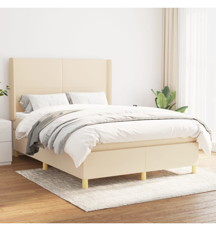 Sommier à lattes de lit avec matelas Crème 140x200 cm Tissu | Mobilier & Déco