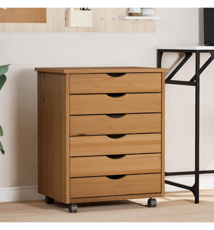Armoire roulante avec tiroirs MOSS bois de pin marron miel | Mobilier & Déco
