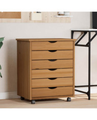 Armoire roulante avec tiroirs MOSS bois de pin marron miel | Mobilier & Déco