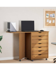 Armoire roulante avec bureau MOSS marron miel bois de pin | Mobilier & Déco