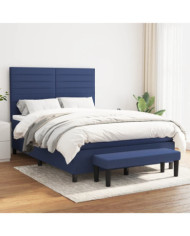Sommier à lattes de lit avec matelas Bleu 140x200 cm Tissu | Mobilier & Déco