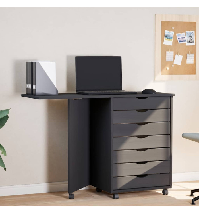 Armoire roulante avec bureau MOSS gris bois de pin solide | Mobilier & Déco