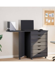 Armoire roulante avec bureau MOSS gris bois de pin solide | Mobilier & Déco