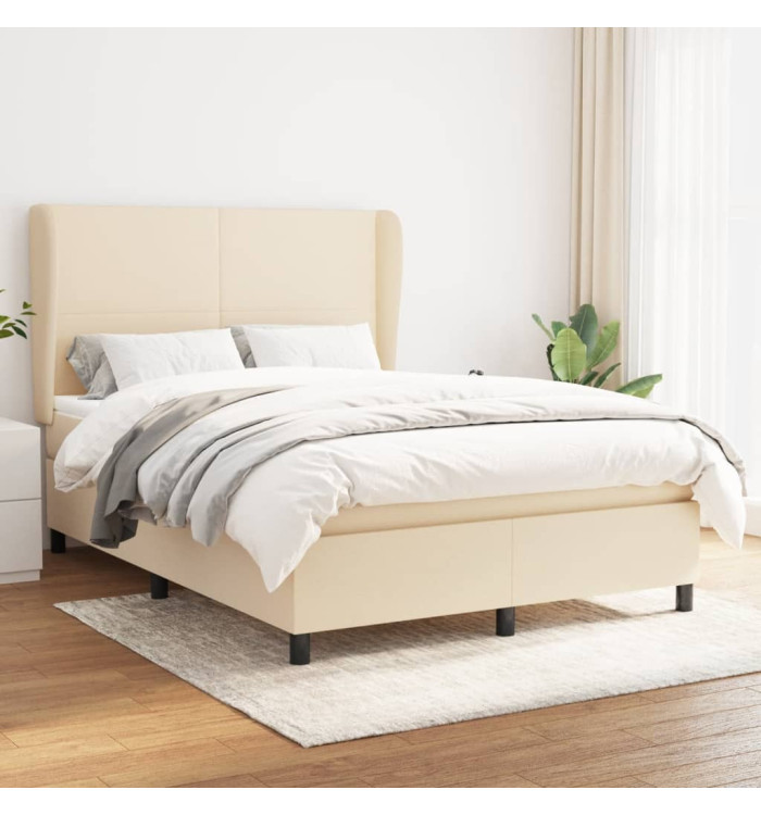 Sommier à lattes de lit avec matelas Crème 140x200 cm Tissu | Mobilier & Déco