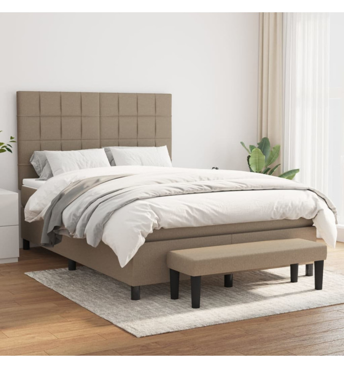 Sommier à lattes de lit avec matelas Taupe 140x200 cm Tissu | Mobilier & Déco