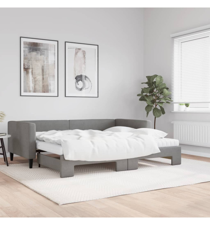Lit de jour avec gigogne et matelas gris foncé 90x200 cm tissu | Mobilier & Déco
