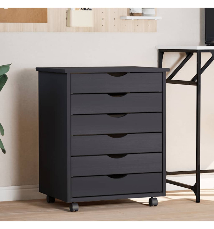Armoire roulante avec tiroirs MOSS gris bois de pin solide | Mobilier & Déco