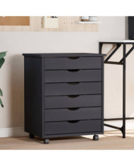 Armoire roulante avec tiroirs MOSS gris bois de pin solide | Mobilier & Déco