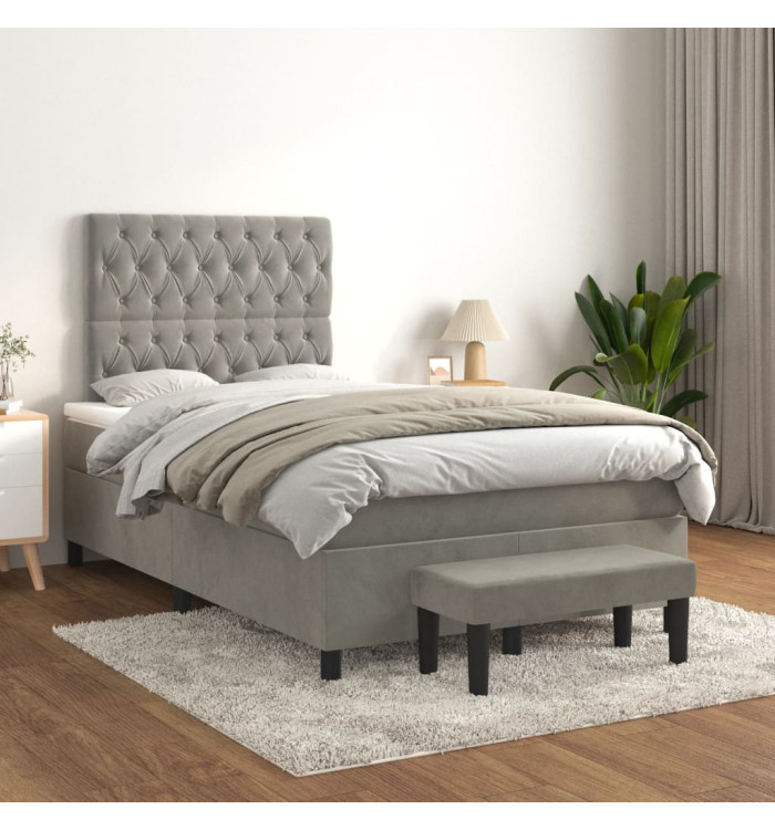 Sommier à lattes de lit et matelas Gris clair 120x200cm Velours | Mobilier & Déco